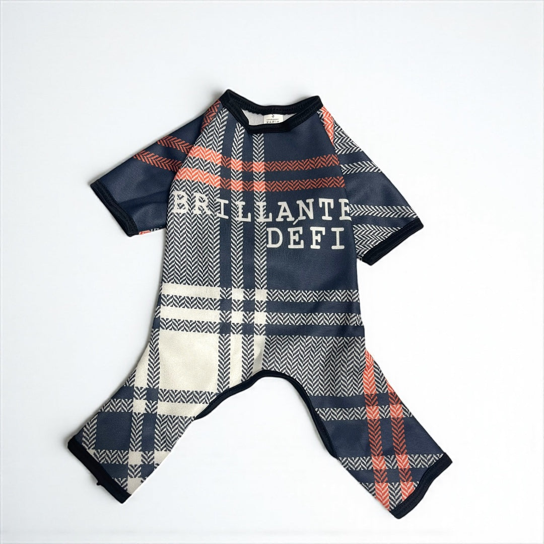 BRILLANTE DÉFI ペット服 チェック柄 小型から中型犬の犬種に最適 (オレンジ/ネイビー/ブラック)