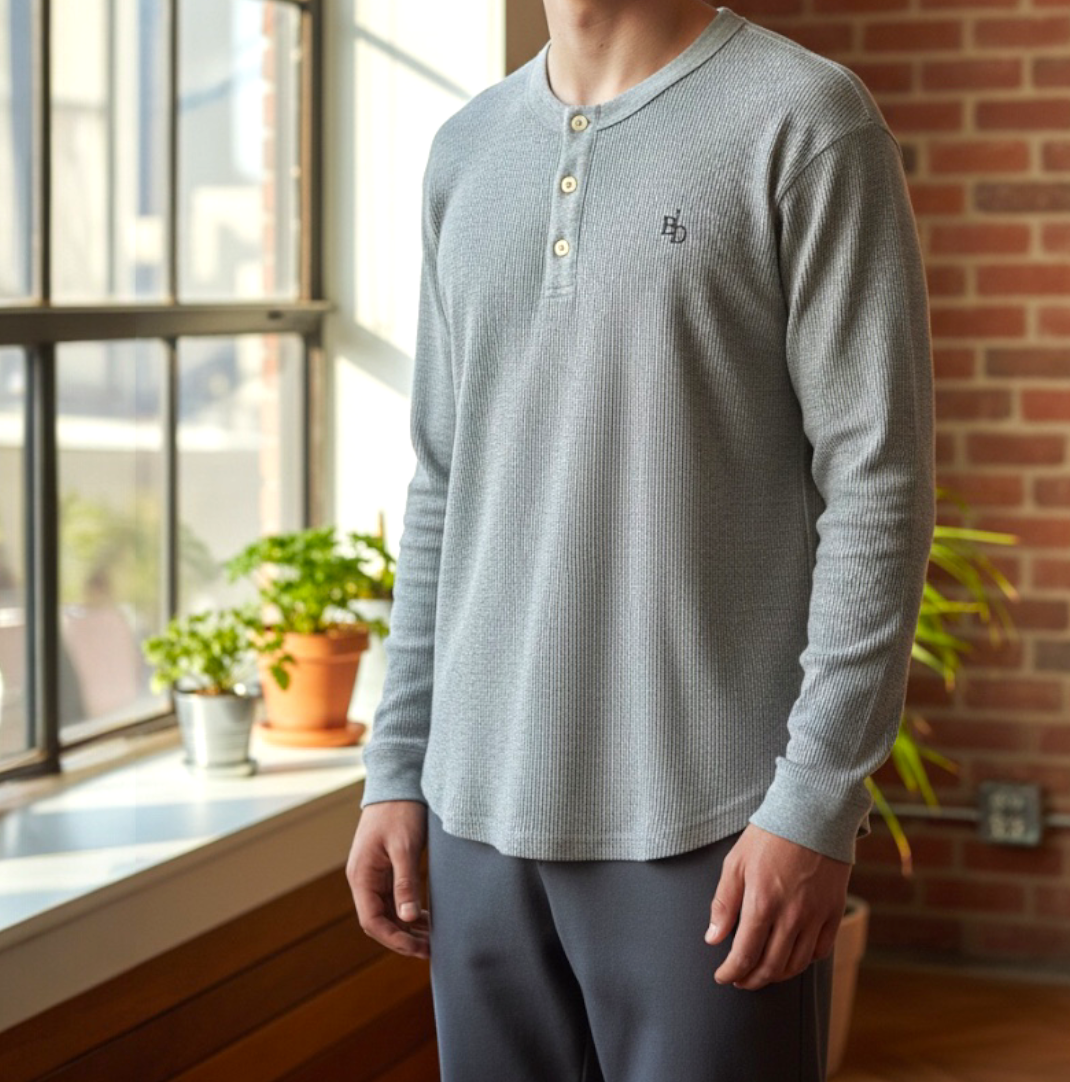 Waffle Henley Long Sleeve T-shirt
