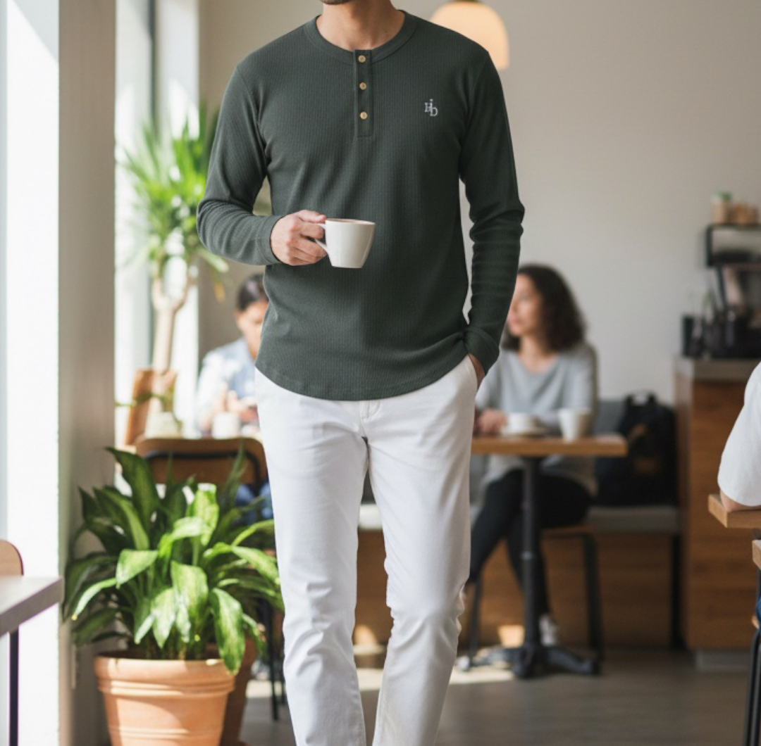 Waffle Henley Long Sleeve T-shirt