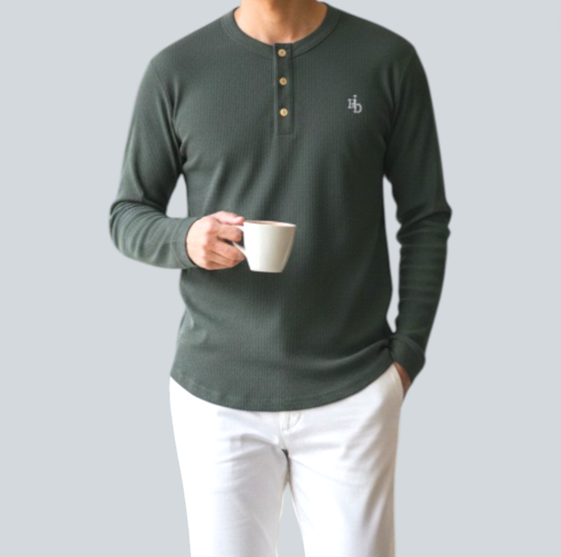 Waffle Henley Long Sleeve T-shirt