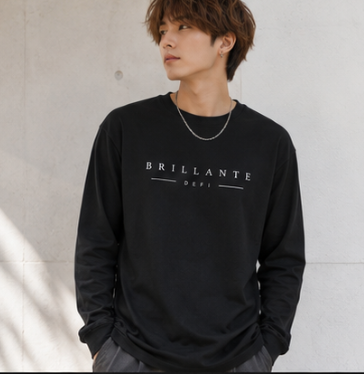 BRLLANTE DEFI ミニマルロゴ ロングスリーブTシャツ　ブラック/ホワイト