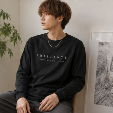 BRLLANTE DEFI ミニマルロゴ ロングスリーブTシャツ　ブラック/ホワイト