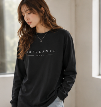 BRLLANTE DEFI ミニマルロゴ ロングスリーブTシャツ　ブラック/ホワイト