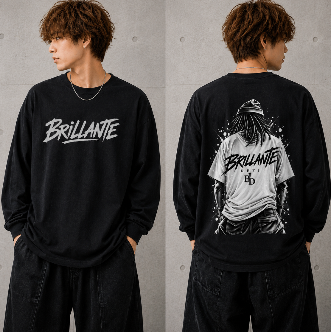 BRILLANTE DEFI STREET GRAPHIC ロングスリーブTシャツ　BLACK/ホワイト