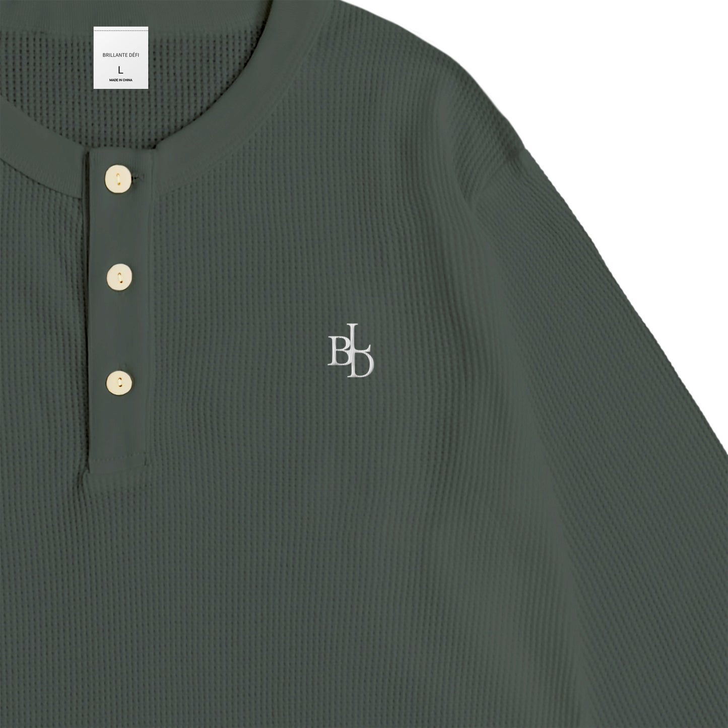 ワッフルヘンリーネックL/S T green-gray image