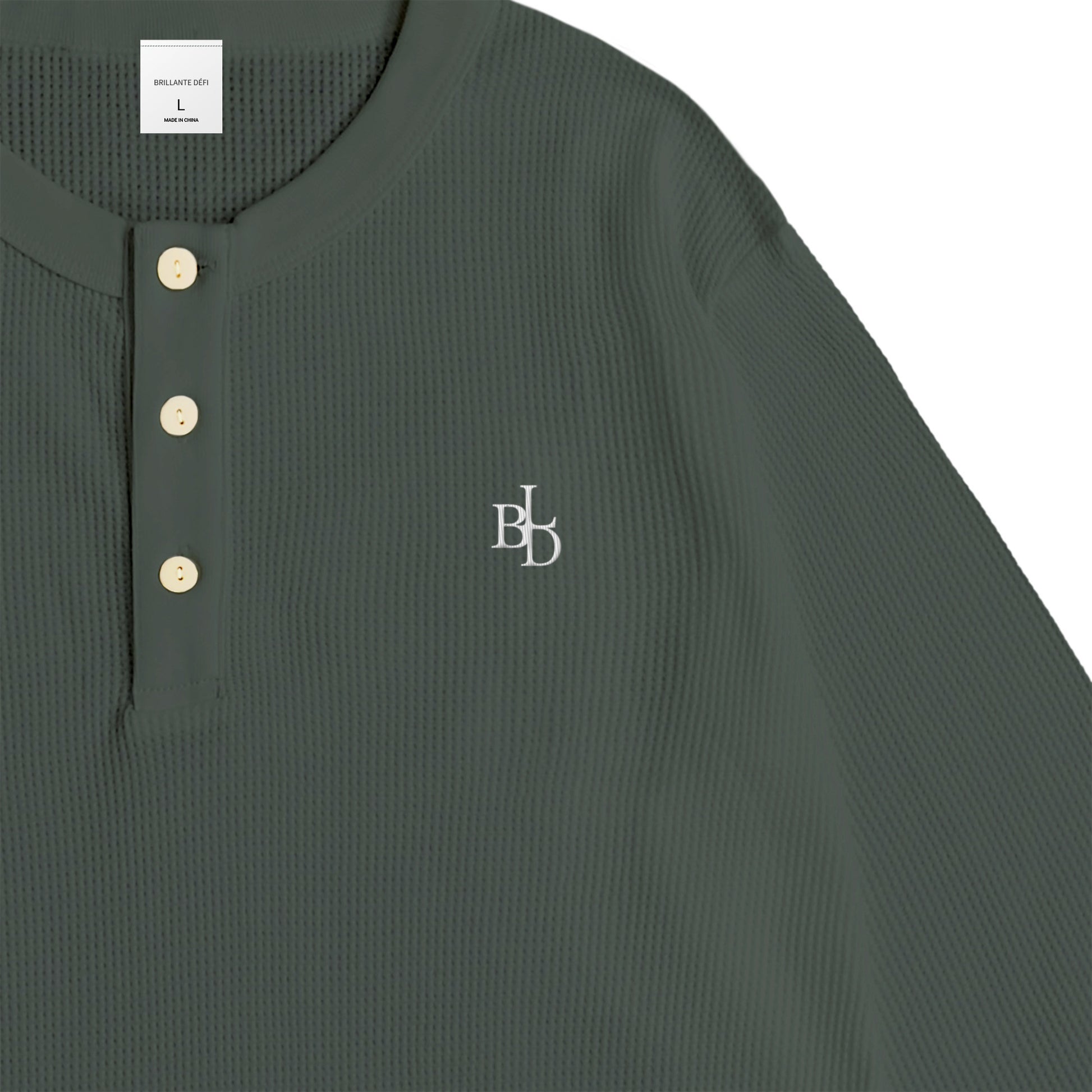 ワッフルヘンリーネックL/S T green-gray image