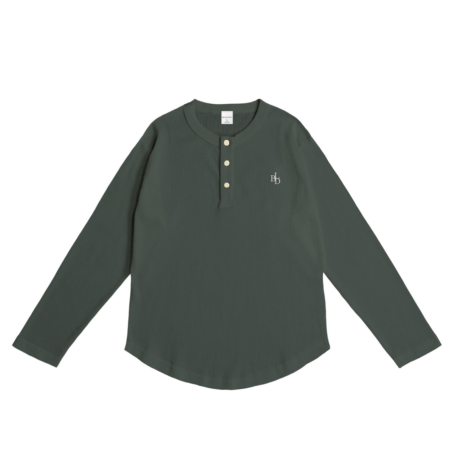 ワッフルヘンリーネックL/S T green-gray image