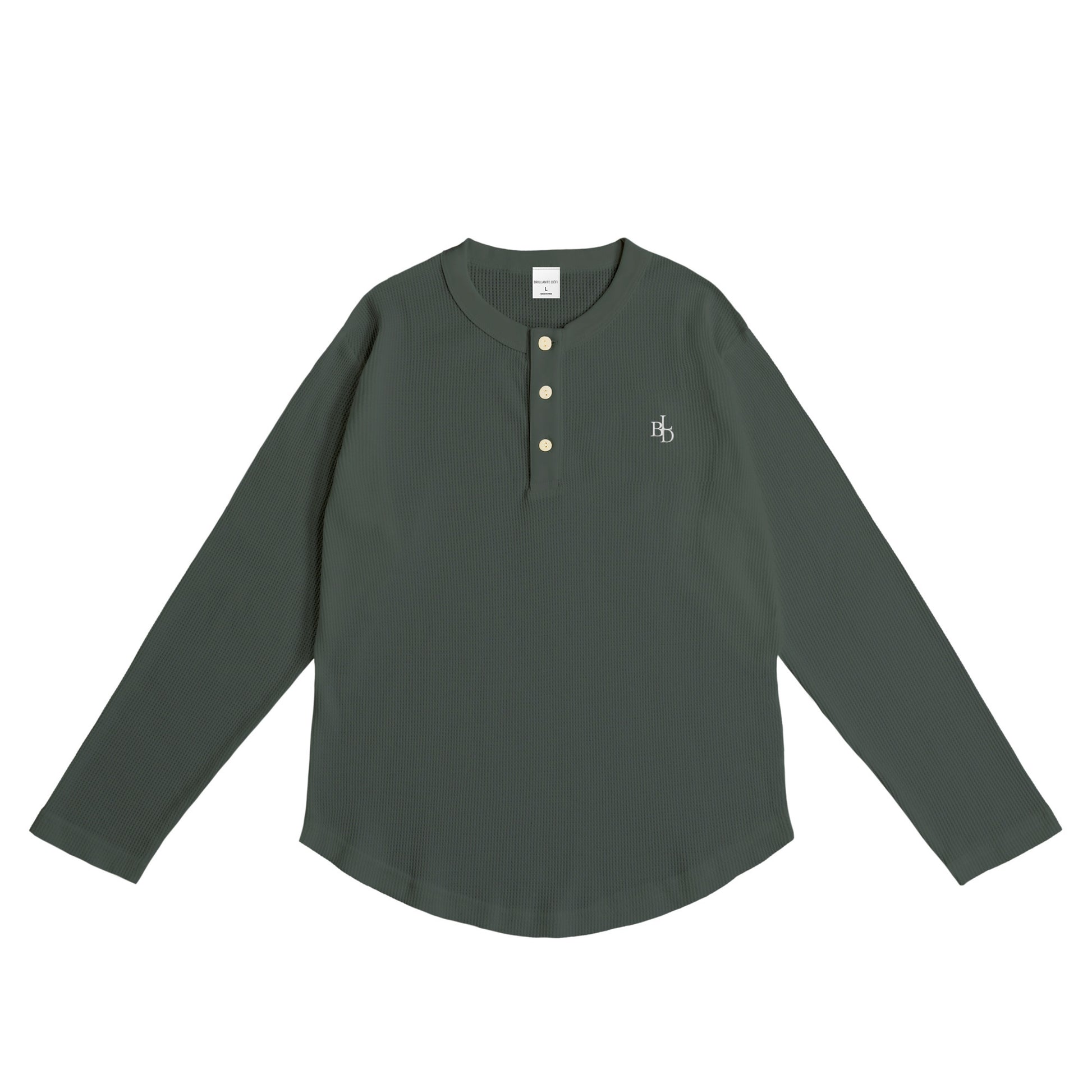 ワッフルヘンリーネックL/S T green-gray image