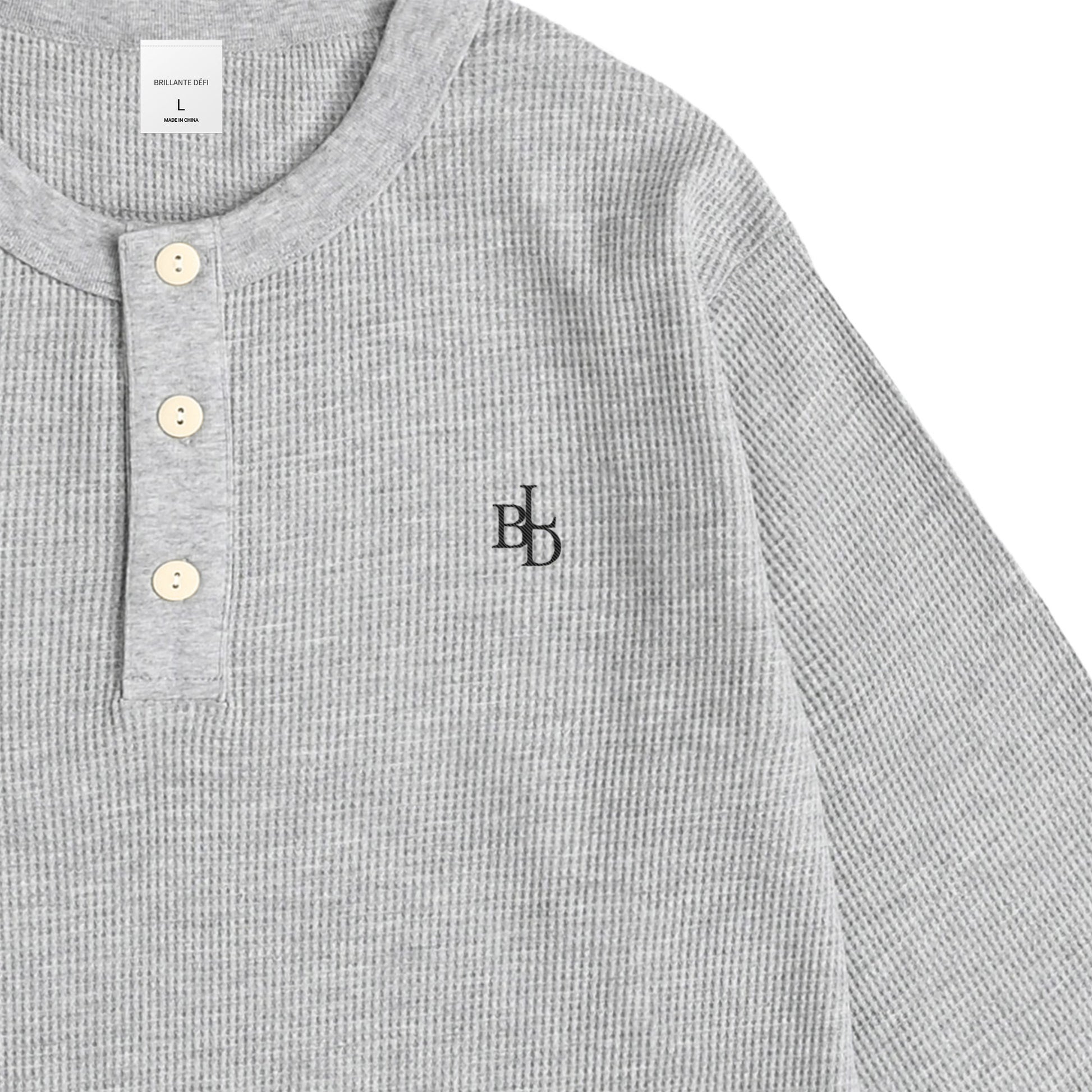 ワッフルヘンリーネックL/S T gray image