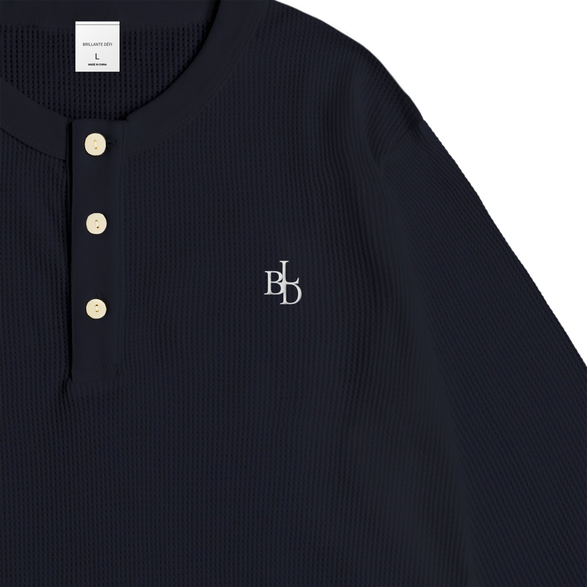 ワッフルヘンリーネックL/S T navy image