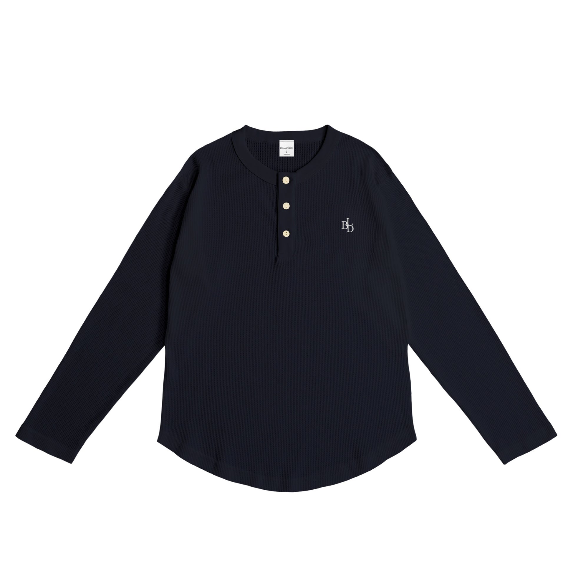 ワッフルヘンリーネックL/S T navy image