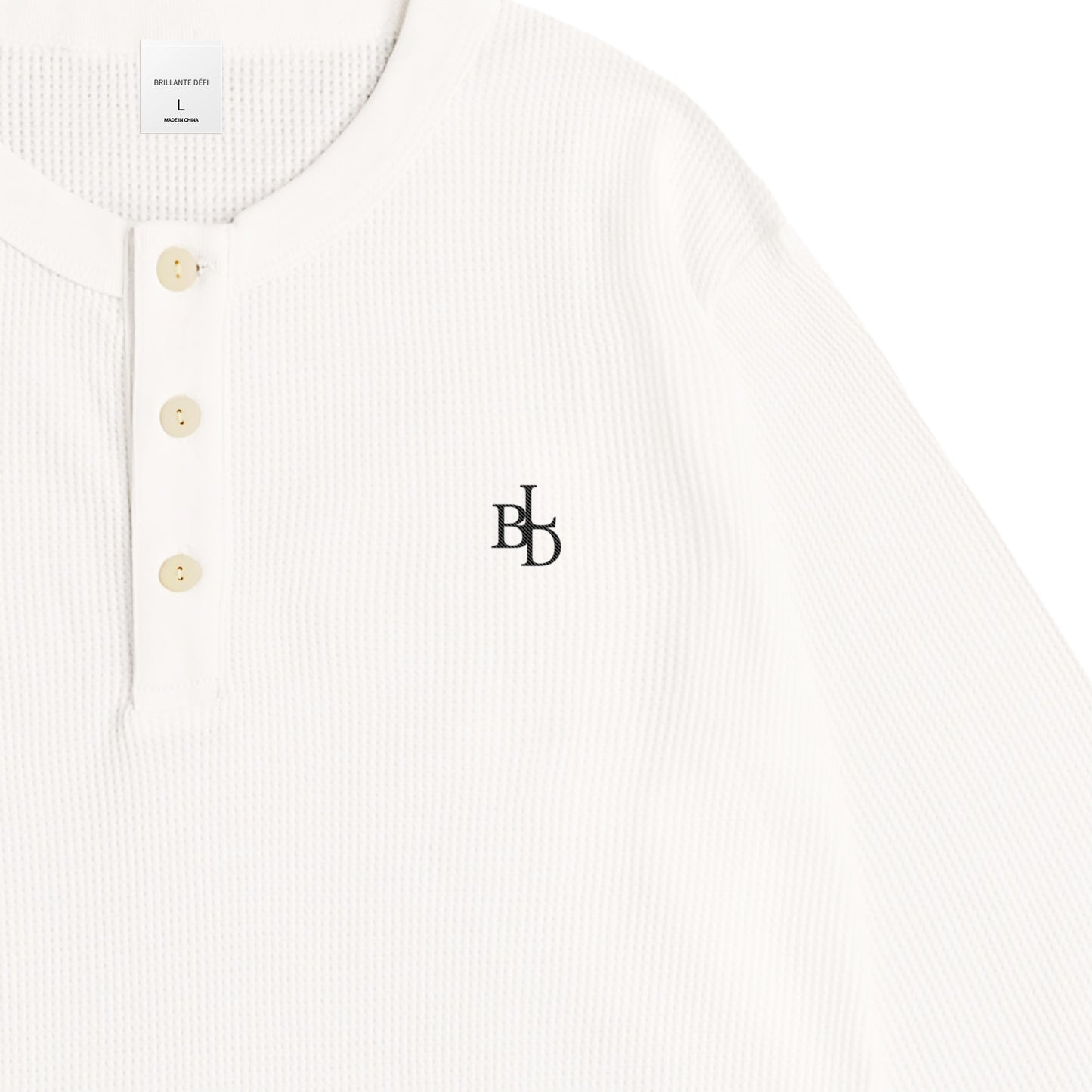 ワッフルヘンリーネックL/S T white image