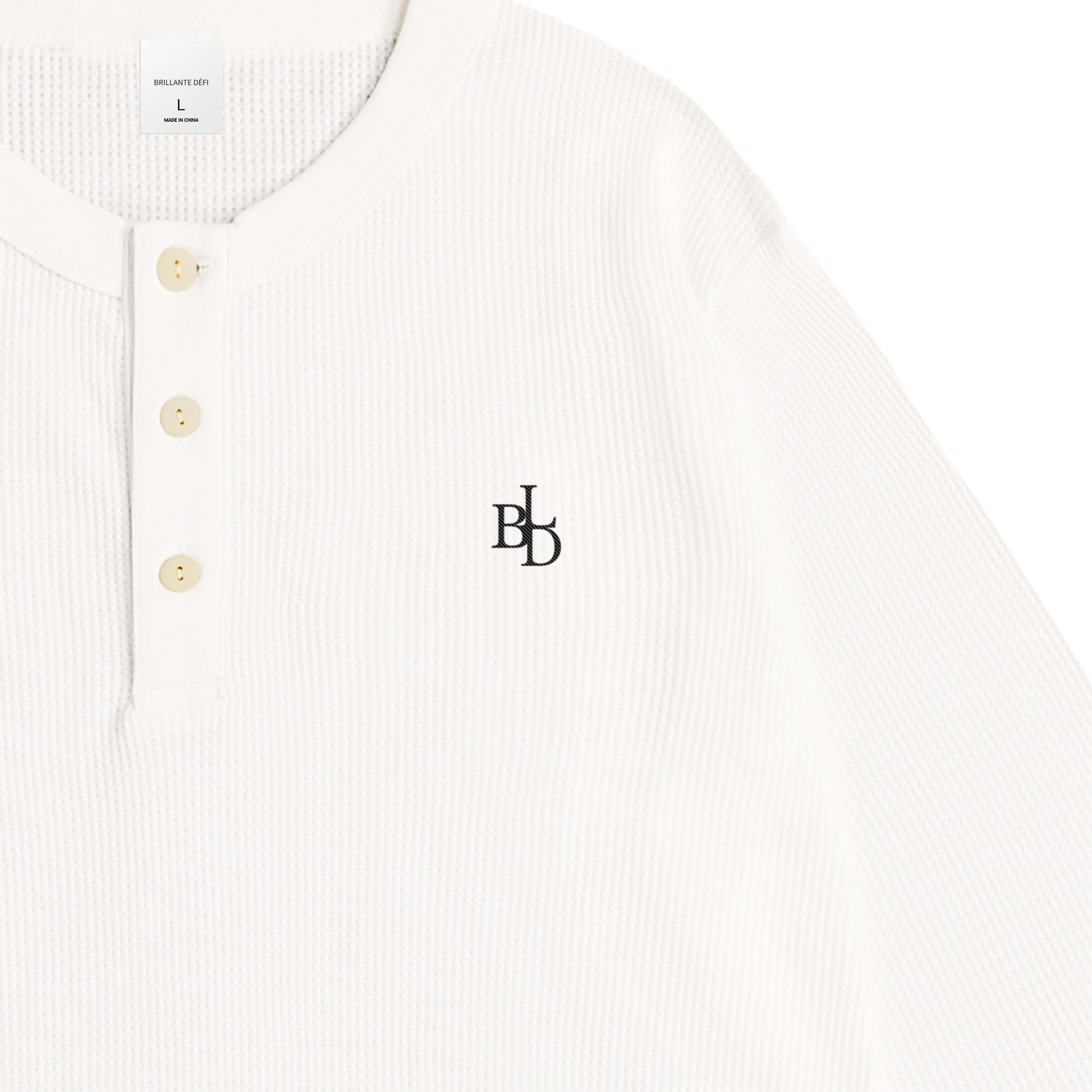 ワッフルヘンリーネックL/S T white image