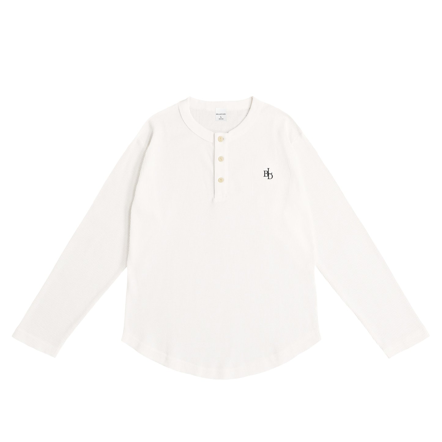 ワッフルヘンリーネックL/S T white image