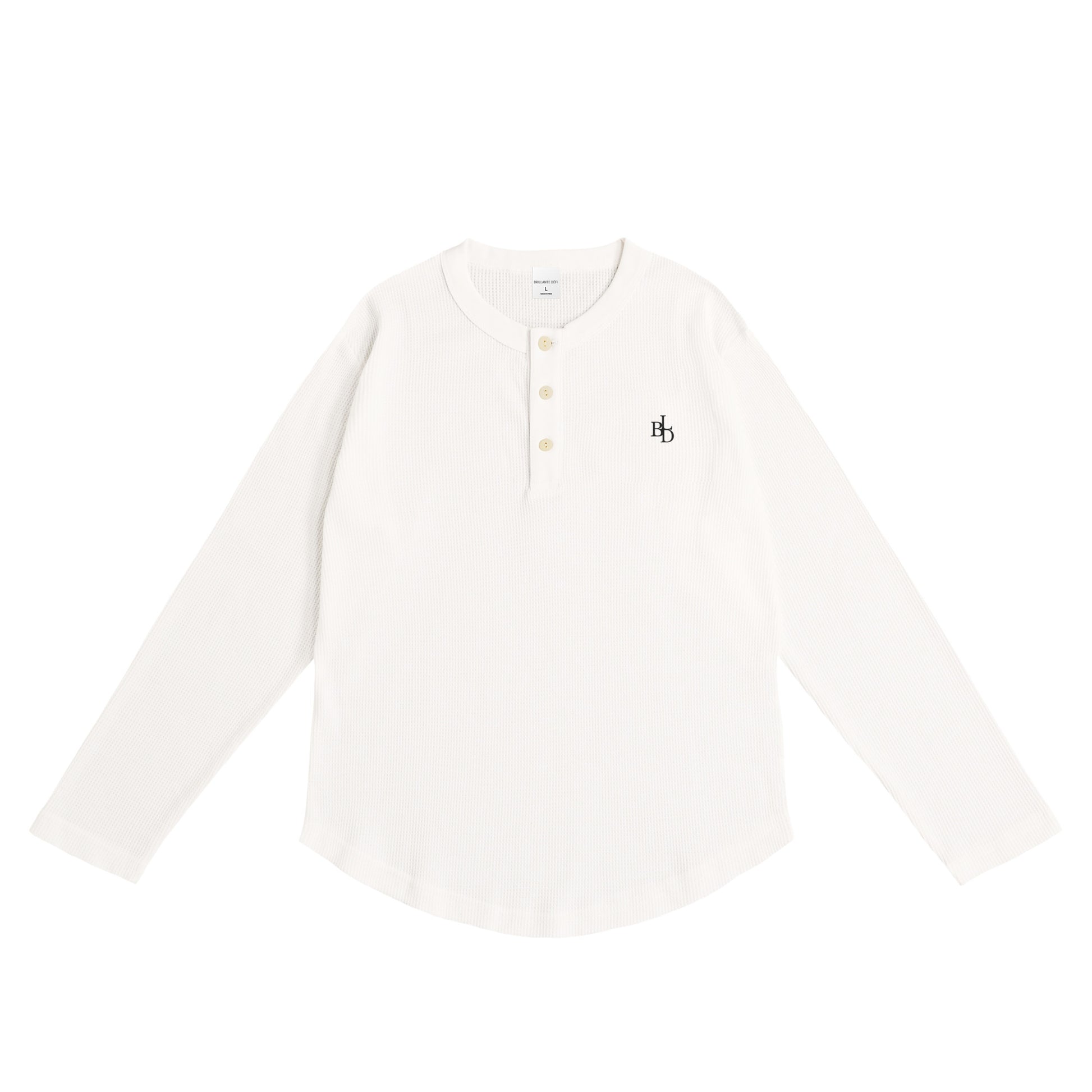 ワッフルヘンリーネックL/S T white image
