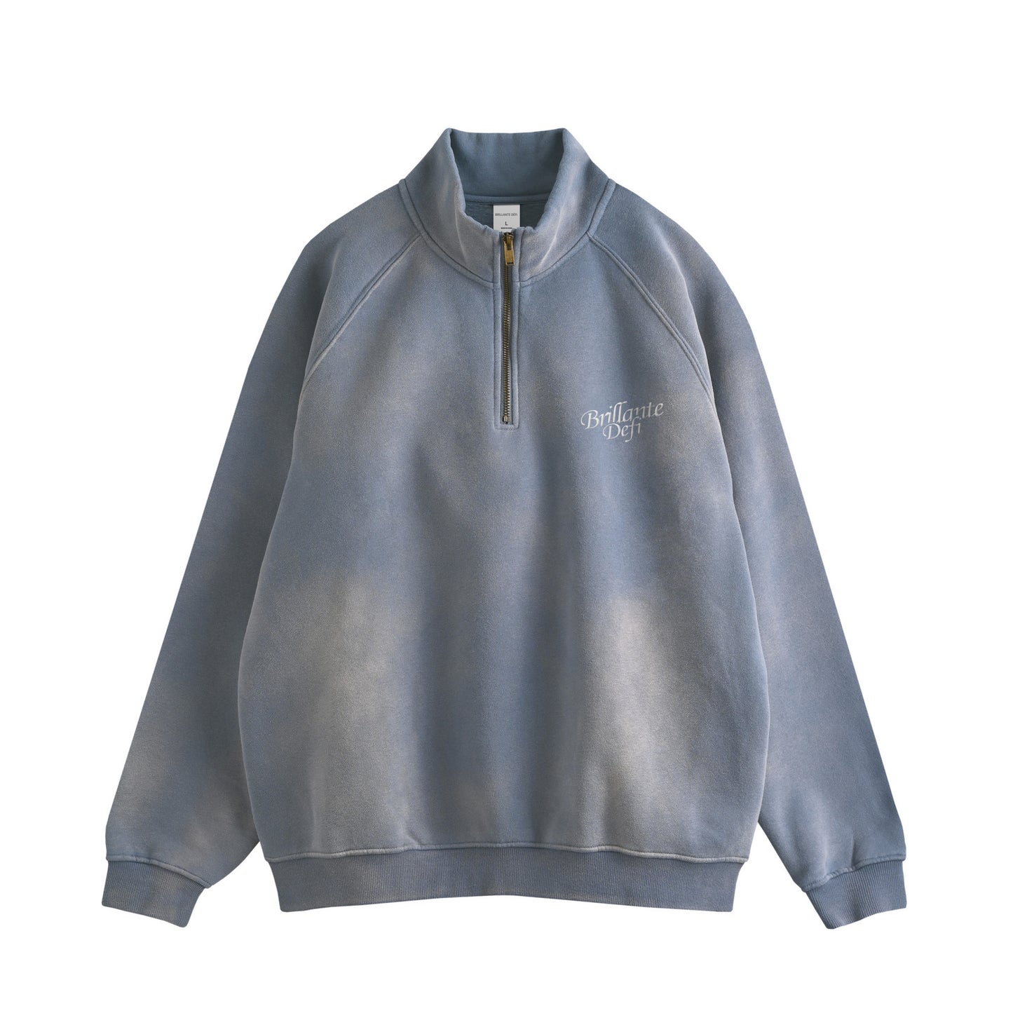 ウォッシュ加工ハーフジップスウェットプルオーバー裏起毛（セットアップ可能） blue image