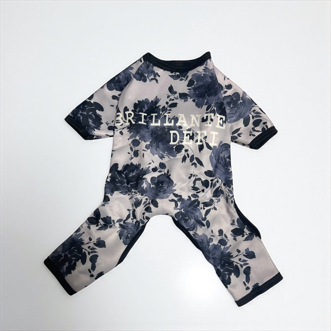 BRILLANTE DÉFI ナビーブルーフラワー柄　ブラック　犬服カジュアルアウトリングに最適、小型から中型犬