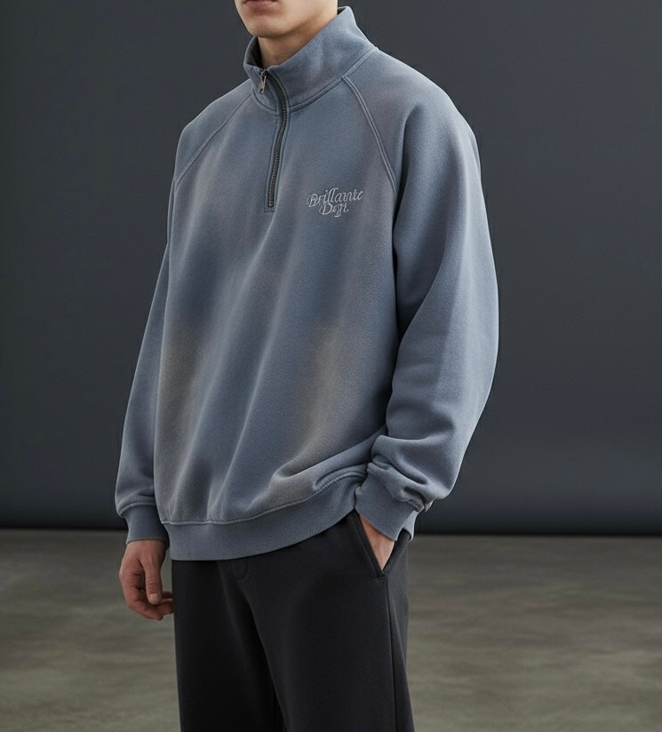 BRILLANTE DEFI　ウォッシュ加工ハーフジップスウェットプルオーバー裏起毛（セットアップ可能）