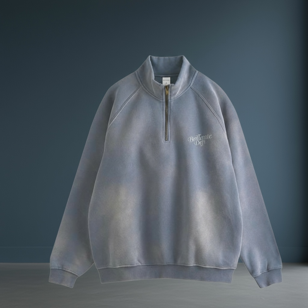 BRILLANTE DEFI　ウォッシュ加工ハーフジップスウェットプルオーバー裏起毛（セットアップ可能）