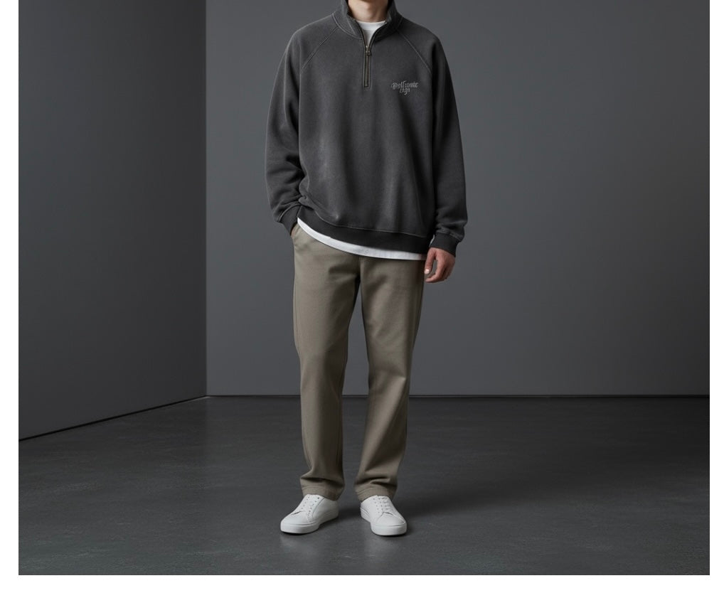 BRILLANTE DEFI　ウォッシュ加工ハーフジップスウェットプルオーバー裏起毛（セットアップ可能）