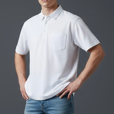 無地ドライボタンダウンポロシャツ吸汗速乾　ポケ有りタイプ