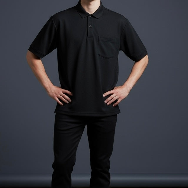 無地ドライボタンダウンポロシャツ吸汗速乾　ポケ有りタイプ