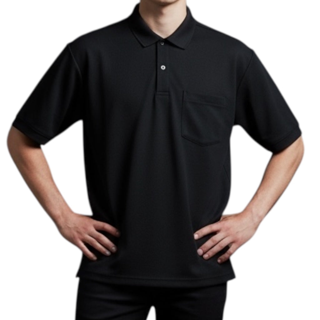無地ドライボタンダウンポロシャツ吸汗速乾　ポケ有りタイプ