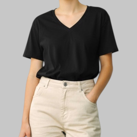 V-Neck Tee-Black-Ladys