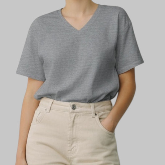 V-Neck Tee-Gray Ladys