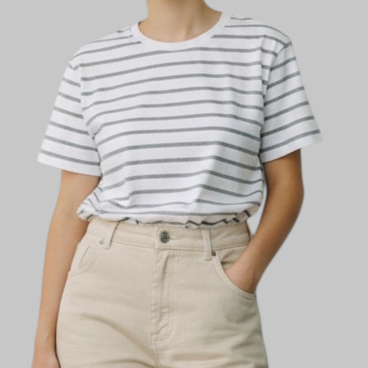 Narrow Border Tee-Ladys whitexgury