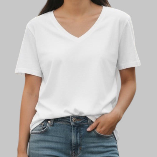V-Neck Tee-White-Ladys